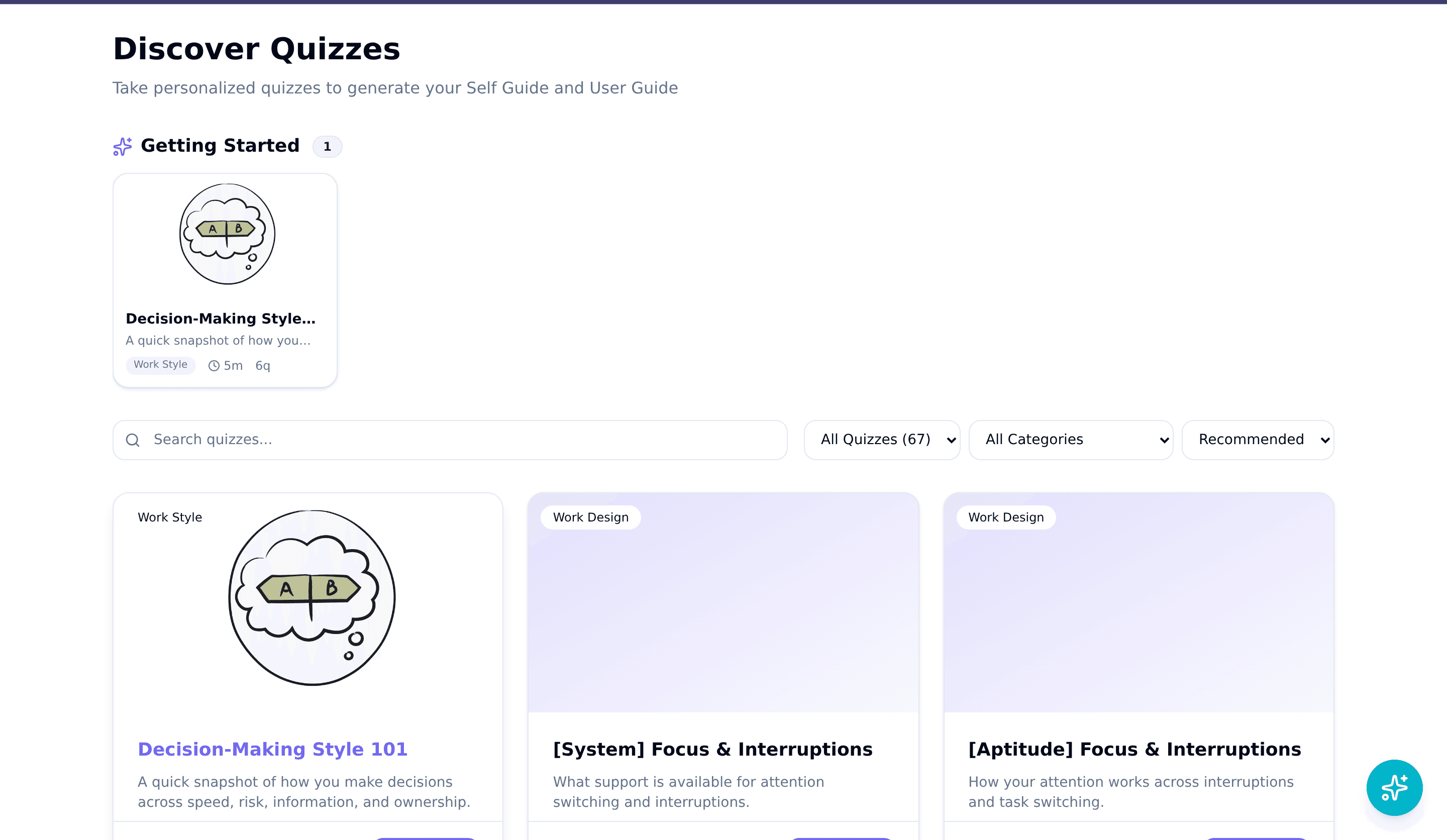 Screenshot of NaviGuide personality quiz interface