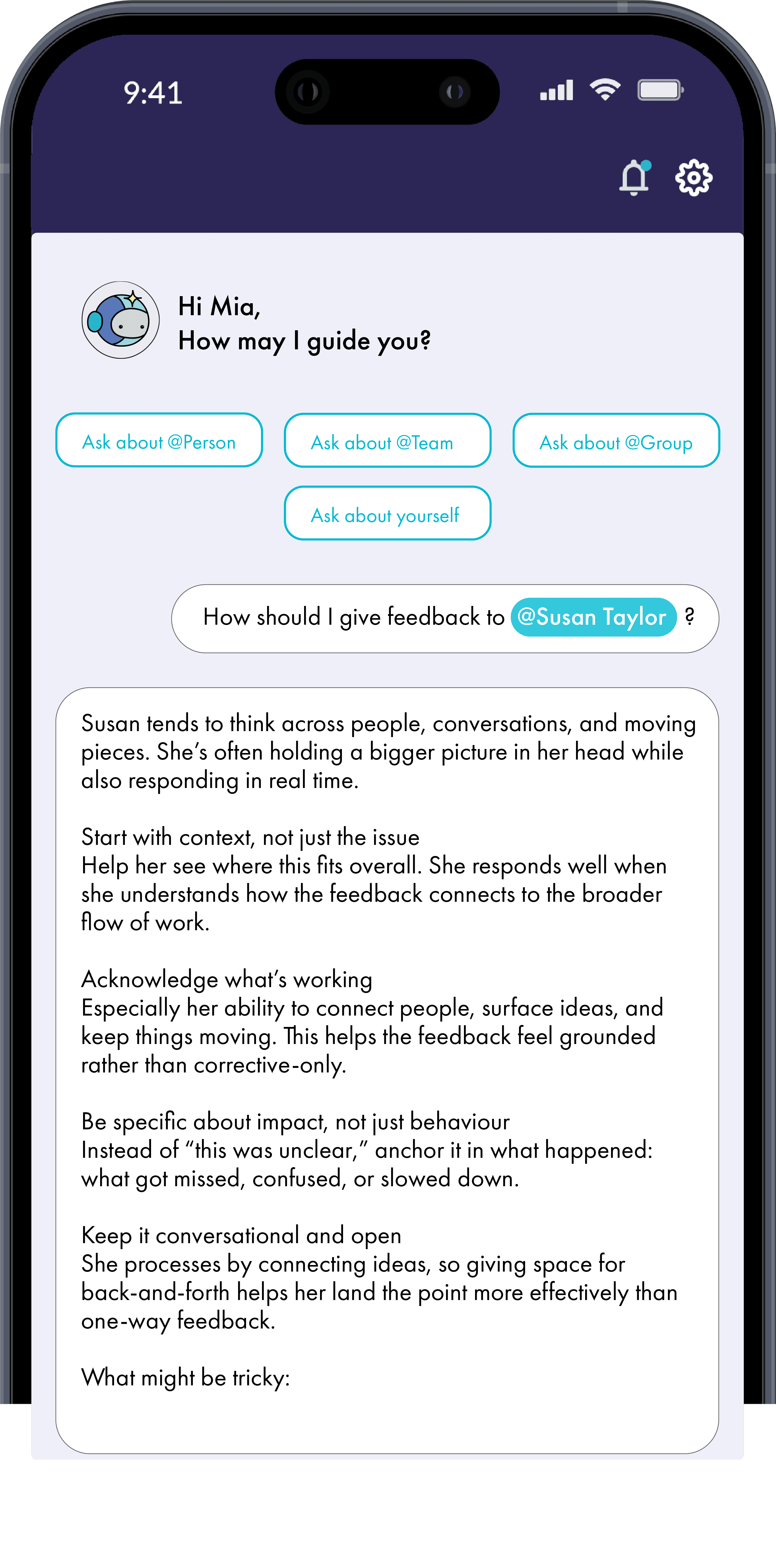 Starguide AI assistant chat screen